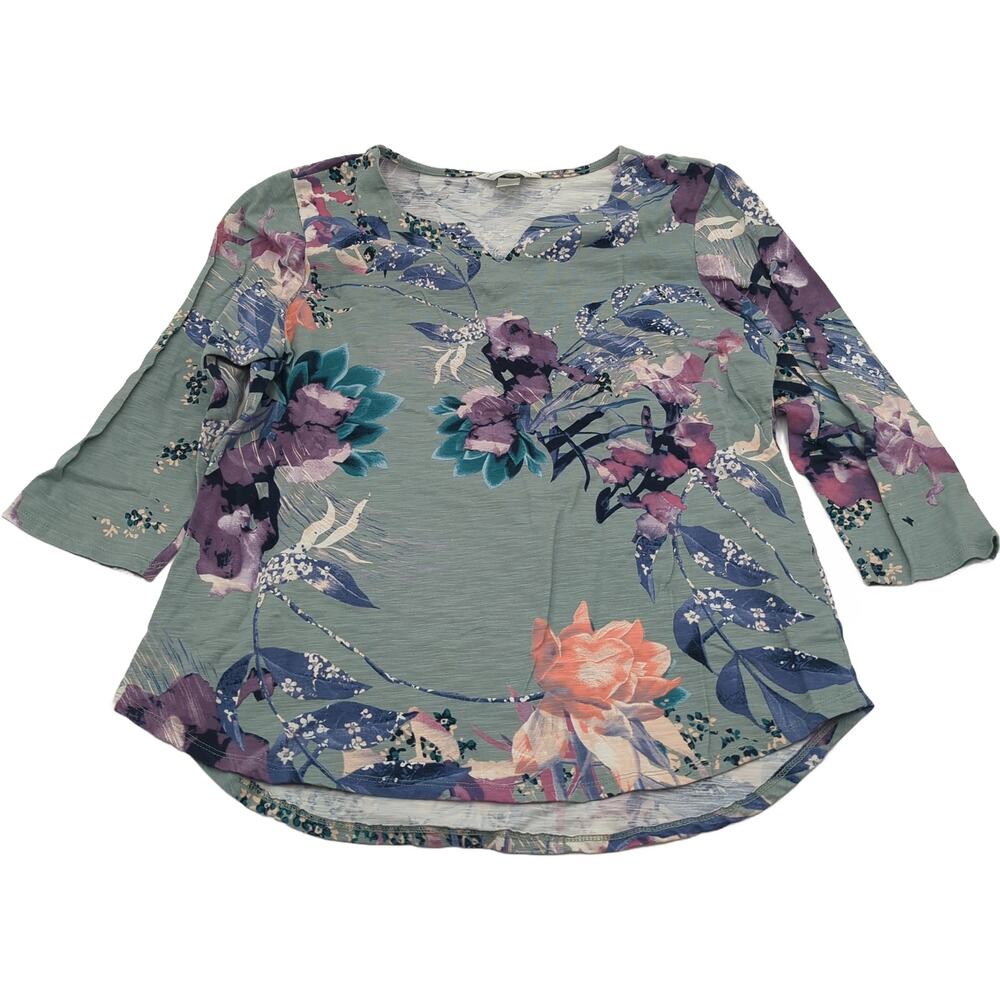 christopher & banks M Green Purple Floral Blouse